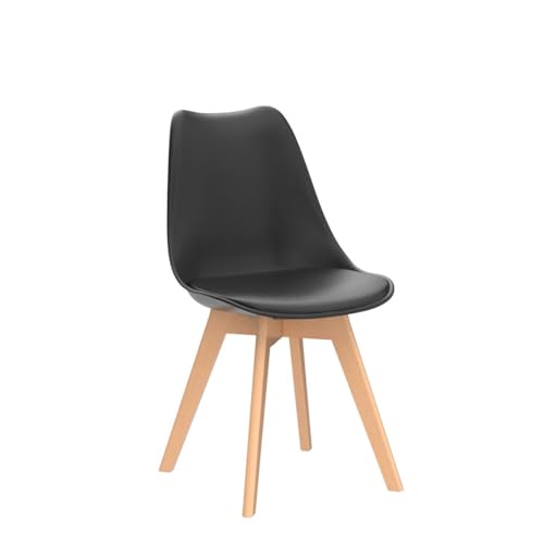 Set of 4 Mid-Century Modern Dining Chairs with PU Leather Cushion and Wood Legs, Black - For Dining, Living Room, Bedroom, and Outdoor Lounge