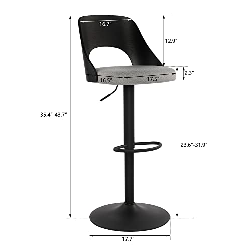 Black Set of 2 Swivel Bar Stools with Back and Footrest for Kitchen Counter and Bar