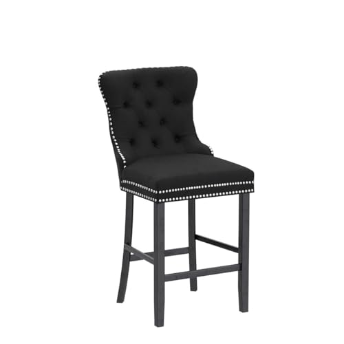 Modern Velvet Bar Stools Set of 4, 27 with Decorative Details for Kitchen, Cafe, Pub