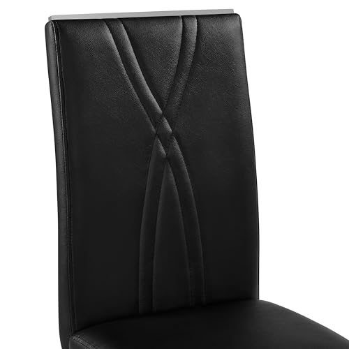 Modern Black Faux Leather Dining Chairs Set of 2 for Dining Room and Kitchen
