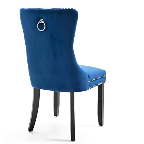 Dining Room and Kitchen Chairs: Set of 2 Modern Velvet Accent Side Chairs in Sapphire Blue