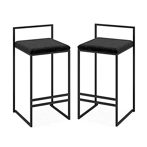 Black Metal Base Velvet Bar Stool Set 26" Height - Kitchen & Dining