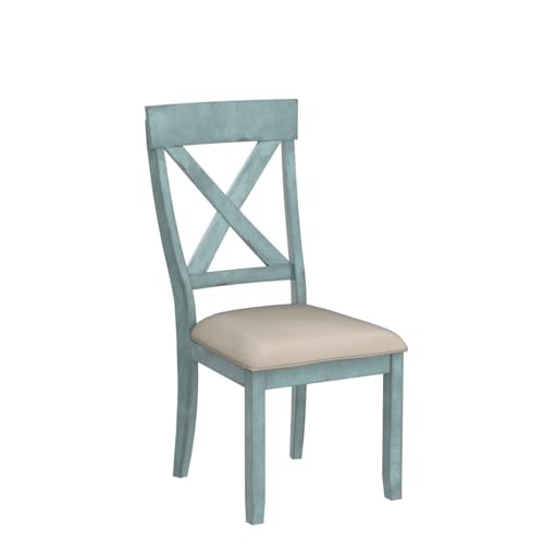 Blue and Tan Upholstered Dining Chairs Set for Two by Roundhill Furniture