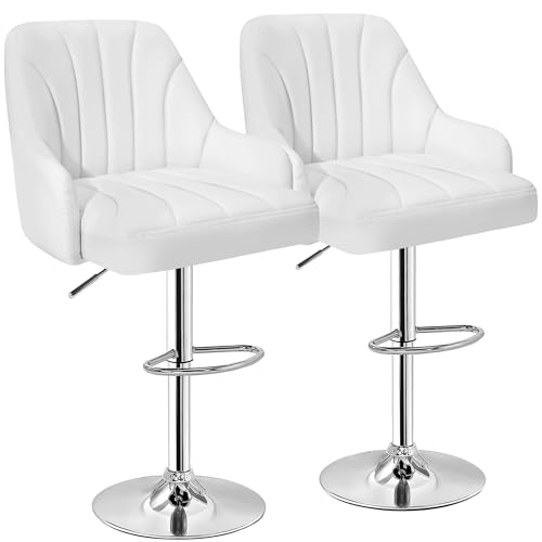 Modern Style Adjustable White Bar Stools for Kitchen Island, Set of 2