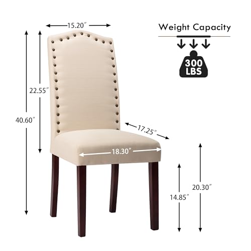 Set of 2 Upholstered Dining Chairs with Nailhead Trim