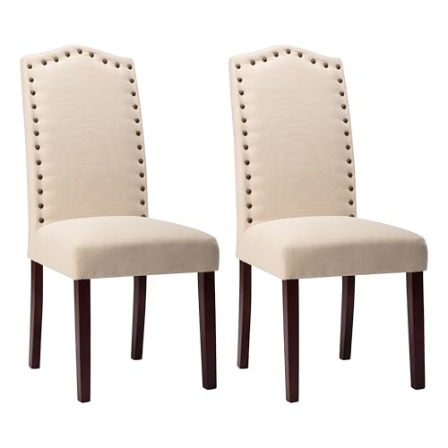 Set of 2 Upholstered Dining Chairs with Nailhead Trim