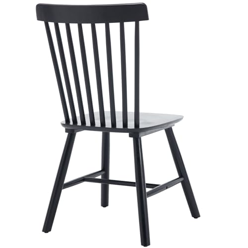Set of 6 Windsor Dining Chairs, Armless Farmhouse Style, Solid Wood French Country Kitchen Chairs for Home/Patio/Restaurant, Black