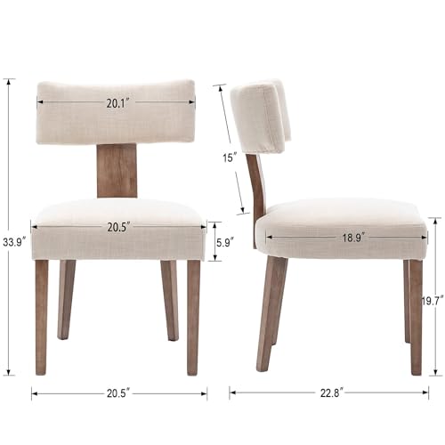 Set of 4 Farmhouse Linen Dining Chairs with Curved Backrest and Hardwood Frame