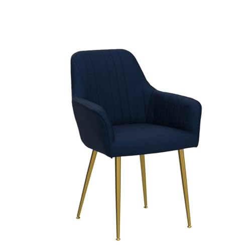 Set of 2 Blue Velvet Dining Chairs with Gold Legs for Living Room