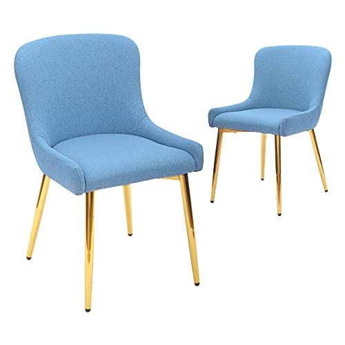Mid-Century Modern Blue Upholstered Dining Chair Set, Set of 2