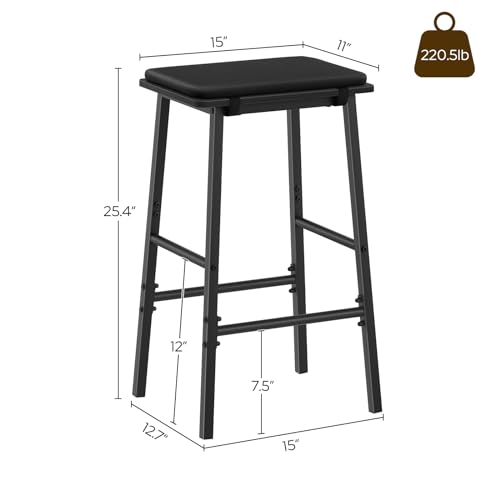 2 Upholstered Black Bar Stools for Dining Room and Kitchen Island