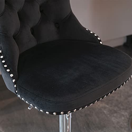 Elegant Adjustable Velvet Swivel Bar Stools with High Back & Nailhead Trim
