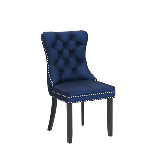 Velvet Dining Chairs Set of 2, Modern Upholstered Tall Back Chairs with Button Back Ring (Blue)