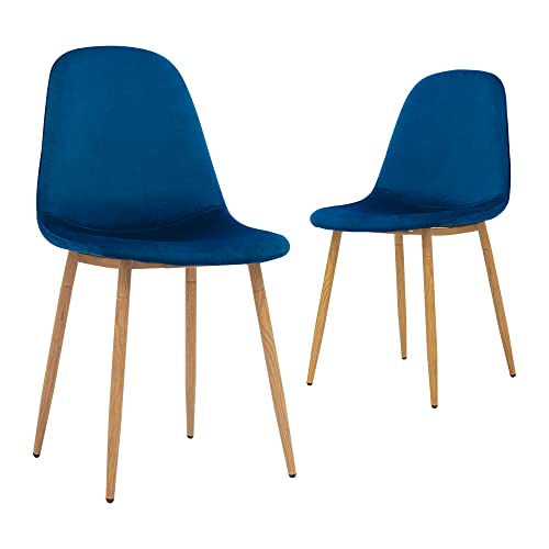 Modern Blue Velvet Dining Chairs - Set of 2