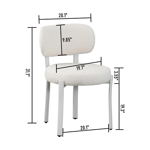 Set of 2 White Boucle Sherpa Dining Chairs for Modern Kitchen and Dining Room