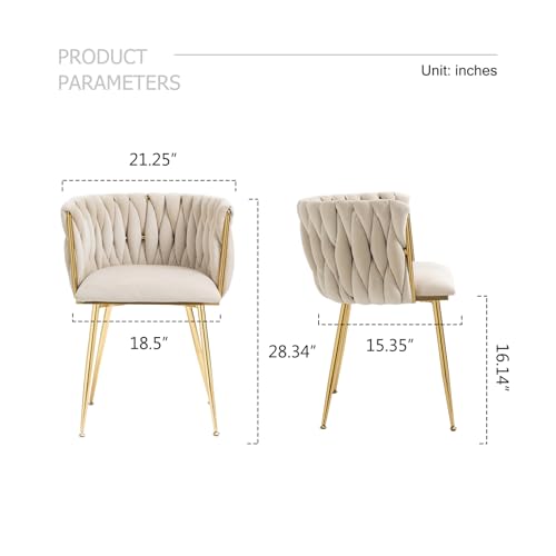 4-Piece Set of Modern Velvet Dining Chairs with Gold Metal Legs - Beige