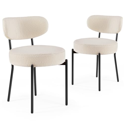 Boucle Curved Beige Dining Chairs - Set of 2, Ideal for Vanity and Living Room