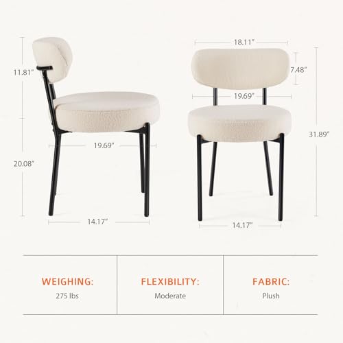 Modern Beige Dining Chairs: Set of 2, Boucle Upholstered, Curved Backrest, Metal Legs - Ideal for Vanity and Living Room
