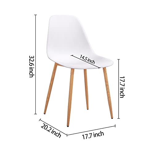 White Plastic Dining Chair Set (2 Pieces) with Wooden Grain Metal Legs