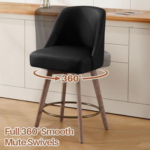 Mid-Century Black Swivel Bar Stool Set - 26 Inch Seat Height