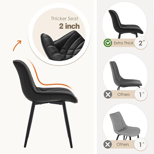 Modern Black Dining Chairs Set of 2 for Kitchen or Dining Room