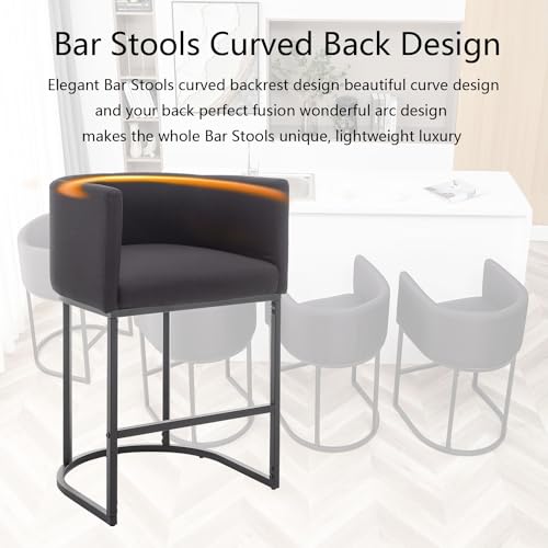 Modern Black Upholstered Bar Stools Set of 2 for Kitchen Island, Pub, Club
