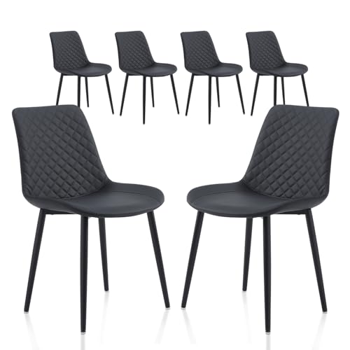 Mid Century Modern Black Dining Chair Set with Metal Legs