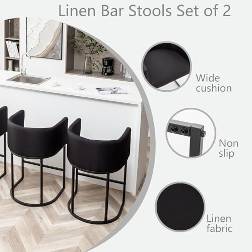Set of 2 Modern Barstools for Kitchen Island and Cafe, 25 Height, Black