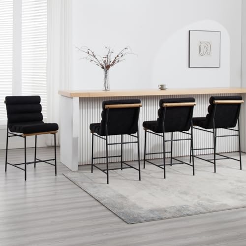 Modern Black Linen Counter Stools Set of 2, 25 Seat Height