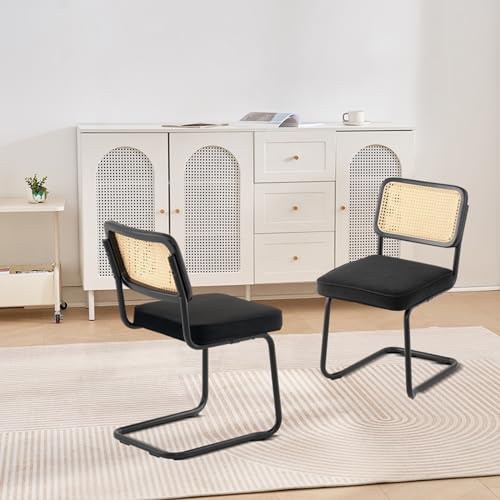 Mid Century Modern Rattan Dining Chairs Set of 2 for Living Room and Bedroom