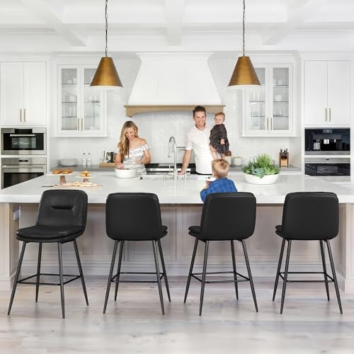 3 Upholstered Kitchen Island Barstools with Back & Footrest