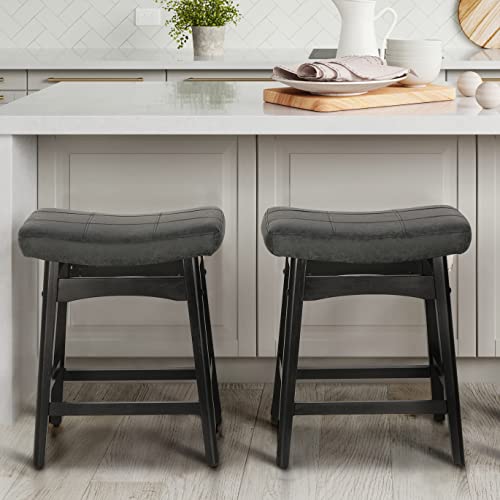 Two Black Counter Height Bar Stools for Kitchen Island - 24in High