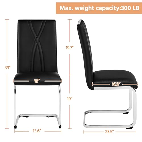 Modern Black Faux Leather Dining Chairs Set of 2 for Dining Room and Kitchen