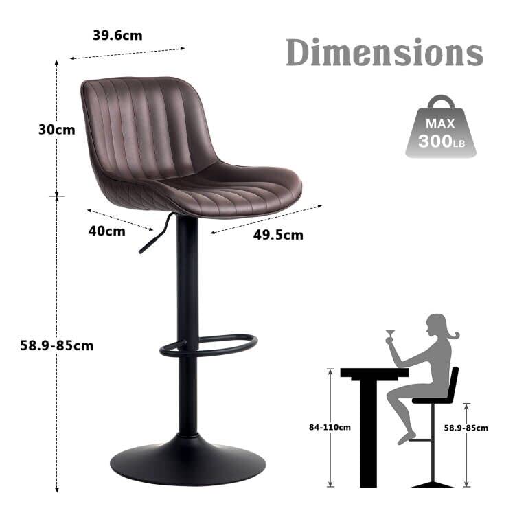 Modern Brown Counter Height Bar Stools with Backs, Set of 2 - Adjustable Swivel Barstools for Kitchen Island