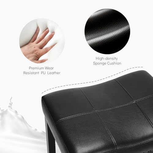 Set of 2 Modern Black PU Leather Bar Stools for Kitchen Island, 24 inch Counter Height