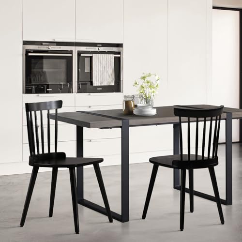 Set of 2 Black Windsor Chairs for Farmhouse Style Dining