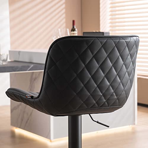 Modern Swivel Barstools - Set of 2 Adjustable Counter Height Stools - Black