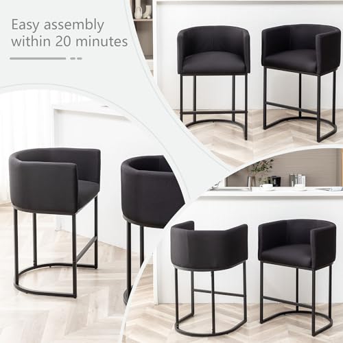 Set of 2 Modern Barstools for Kitchen Island and Cafe, 25 Height, Black
