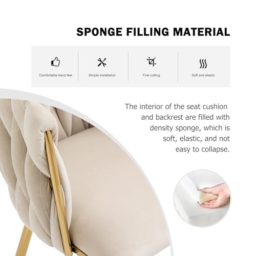 4-Piece Set of Modern Velvet Dining Chairs with Gold Metal Legs - Beige
