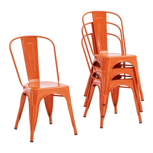 Metal Orange Dining Chair Set, Indoor/Outdoor, Stackable, 18 Inch, Set of 4