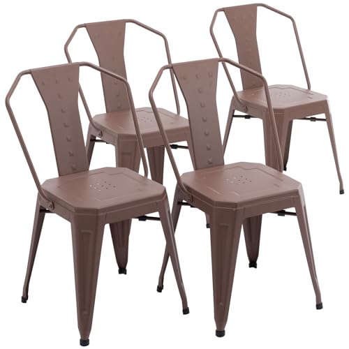 Modern Brown Stackable Metal Dining Chair Set