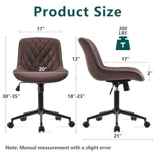 Armless Office Chair with Wheels and Swivel for Home Office or Vanity - Brown