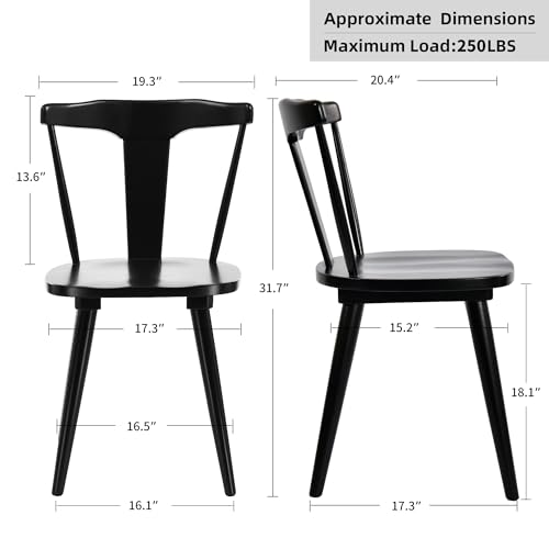 Set of 2 Black Wood Dining Chairs for Kitchen & Dining Room