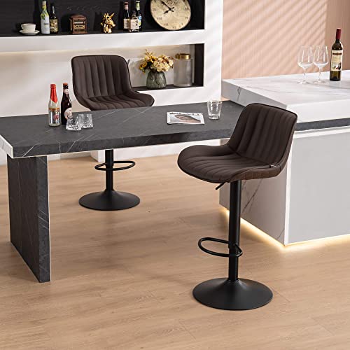Modern Brown Counter Height Bar Stools with Backs, Set of 2 - Adjustable Swivel Barstools for Kitchen Island