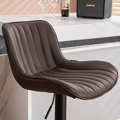 Modern Brown Counter Height Bar Stools with Backs, Set of 2 - Adjustable Swivel Barstools for Kitchen Island