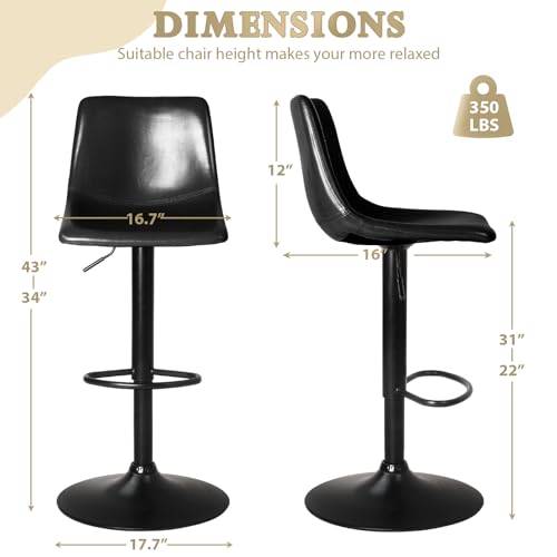 4-Piece Modern Swivel Bar Stool Set for Kitchen Island, Black