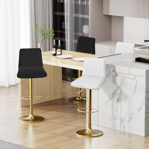 Black Velvet Bar Stools Set of 2 for Kitchen Counter with Adjustable Height and Swivel Seat