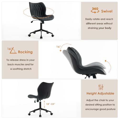 Modern Ergonomic Armless Office Chair for Home or Office (Black)