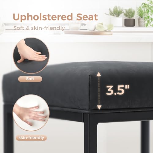 Modern Black 24 Bar Stools Set of 2 for Kitchen Island - Farmhouse Style