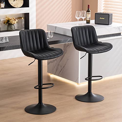 Modern Swivel Barstools - Set of 2 Adjustable Counter Height Stools - Black